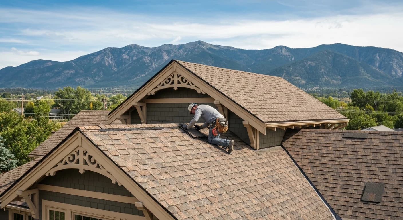 Roofer installing shingles Denver